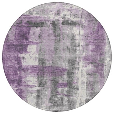 Purple And Ivory Abstract Washable Indoor Outdoor Area Rug