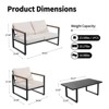 Patio Furniture Set 4-Piece, Outdoor Metal Conversation Set with Thick Washable Cushions, Loveseat, 2 Chairs & Coffee Table for Balcony, Beige - 2 of 4
