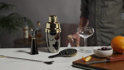 Viski Two-Tone Gold and Gunmetal Stainless Steel Barware Set