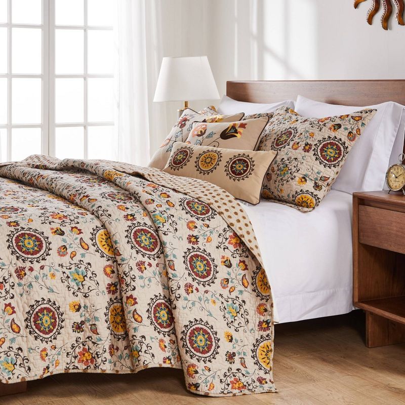 Greenland Home Fashions Andorra Quilt Set Cream/Brown/Mustard Yellow, 3 of 5