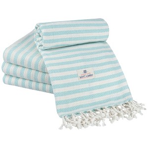 American Soft Linen 4 Piece Turkish Peshtemal Beach Towel Set, Light Weight Peshtemal Beach Pool Towels - 1 of 4