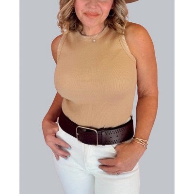 Women's Blanket Stitched Cotton Tank - Doe and Rae