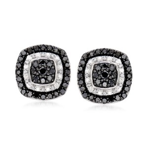 Ross-Simons 1.00 ct. t.w. Black and White Diamond Earrings in Sterling Silver - 1 of 4