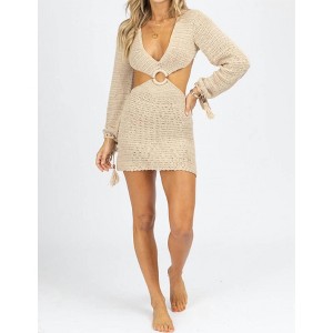 Women's KNIT LONG SLEEVE O-RING COVER UP - MABLE - 1 of 4