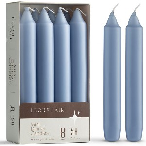 Leor & Lair Blue Taper Candles – 6 Inch Blue Dinner Candles, Pack of 8 Short Candle Sticks for Hanukkah, Winter - 1 of 3