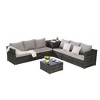6-Piece Outdoor Patio Wicker Sectional Sofa Set with Corner Table & Glass Top Table - 3 of 4