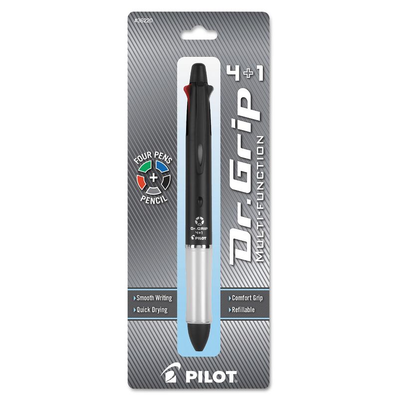 Pilot Dr. Grip 4 + 1 Multi-Function Pen/Pencil 4 Assorted Inks Black Barrel 36220, 2 of 5