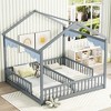 Double Twin House-Style Floor Bed with Fence and Guardrails - 2 of 4
