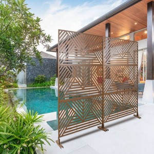 CAVINAS Patio Decorative Screens Metal Fence Privacy Screen with Striped Triangle Pattern for Outside and Garden, 76" H×48" W - 1 of 4