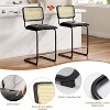 Black Counter Height Bar Stools Set of 2 Upholstered PU Leather Barstools with Rattan Back 30 inch Stools Armless Bar Chairs for Kitchen Island - 2 of 4