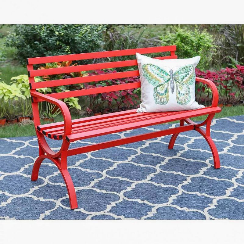 Outdoor Steel Loveseat Bench - Red - Captiva Designs, 4 of 10