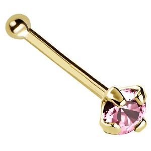 Jewelry Avalanche 22G 14K Gold Ball-end Nose Stud with Pink Tourmaline Gemstone - 1 of 2