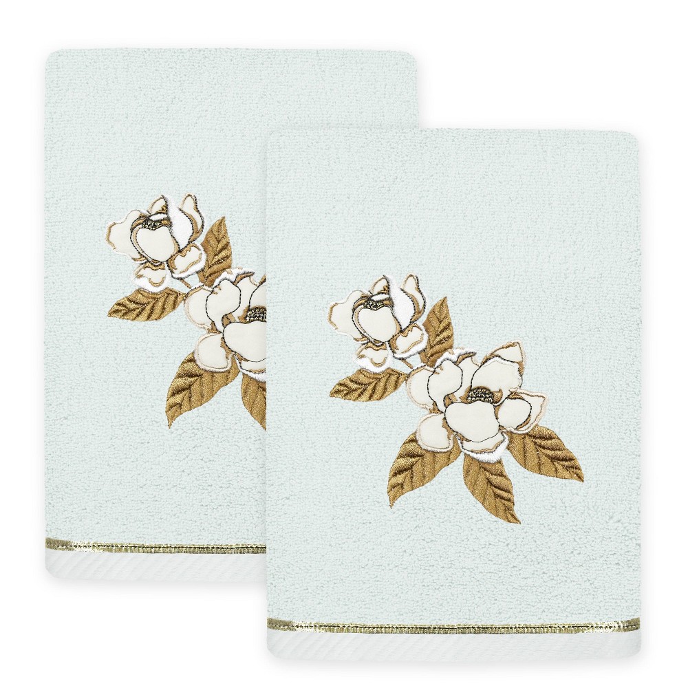 Photos - Towel 2pc Maggie Design Embellished Hand  Set Aqua - Linum Home Textiles: Midweight Terry