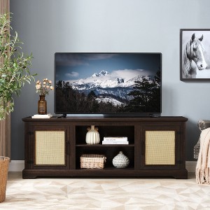 CAVINAS Farmhouse TV Stand Rattan TV Stand with 2 Storage Shelves Media Console for TVs up to 70 Inches - 1 of 4