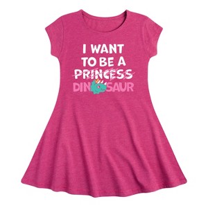 Girls' - Instant Message - I Want To Be A Dinosaur -Not Princess Fit & Flair Cap Sleeve Graphic Dress - 1 of 4