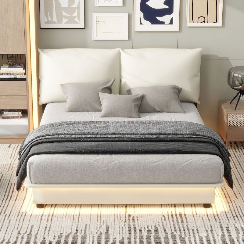 Full/Queen Size Upholstered Platform Bed with Sensor Light and Ergonomic Design Backrests - ModernLuxe, 2 of 10