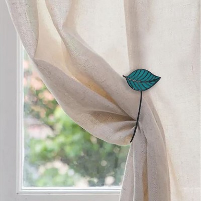 Teal Resin Leaf Design Magnetic Curtain Tiebacks Set of 2