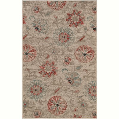 Rectangular Beige and Light Brown Synthetic Outdoor Rug