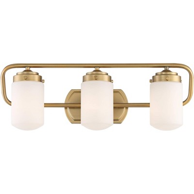 Possini Euro Design Modern Wall Light Antique Brass Hardwired 24" Wide 3-Light Fixture Frosted Glass for Bathroom Vanity Mirror