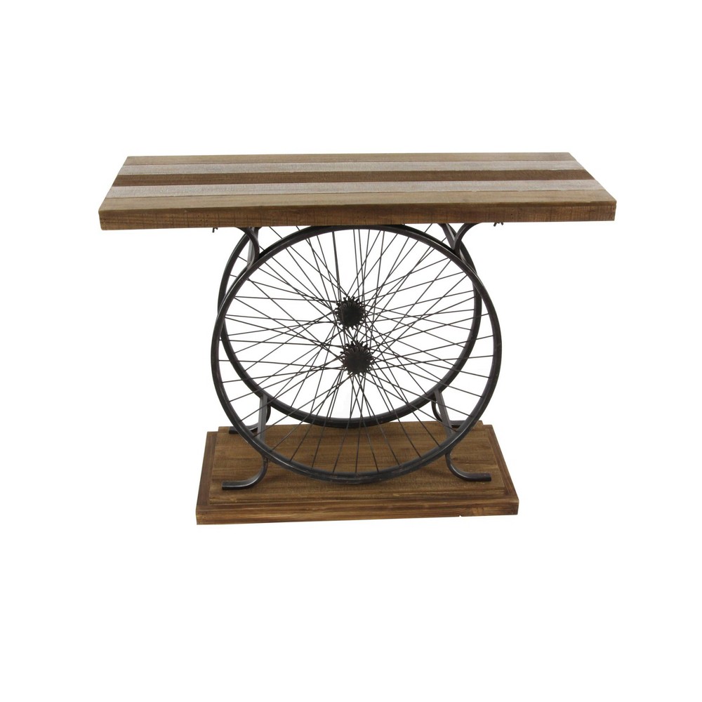 Photos - Coffee Table Industrial Wheel Console Table Brown - Olivia & May