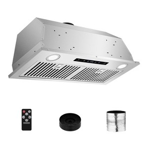 Range Hood Insert 30 In with Stainless Steel Baffle Filters & 2 Charcoal Filter, 750CFM Kitchen Vent Hood with 3 Speed Fan, 6 in Aluminum Duct - 1 of 4