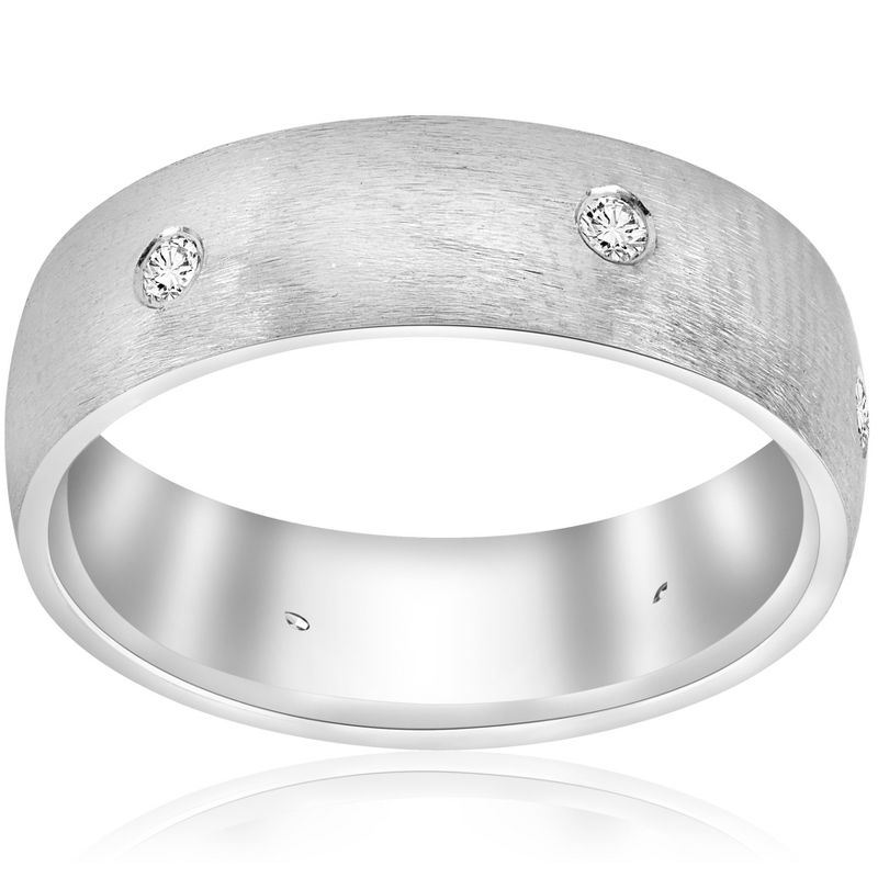 Pompeii3 10k White Gold Diamond Brushed Wedding Ring, 1 of 4