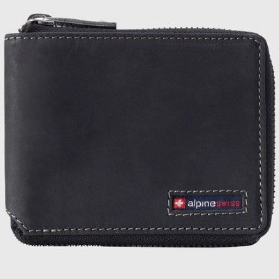 Alpine Swiss Logan Zipper Bifold Wallet For Men or Women RFID Safe Comes in a Gift Box