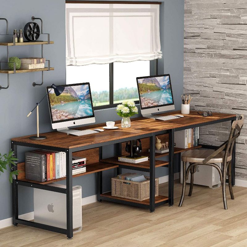 Tribesigns Double Desk with Bookshelf, 78.7" Computer Office Double Desk for Two Persons, Writing Desk Workstation with Shelf for Home Office, 2 of 9