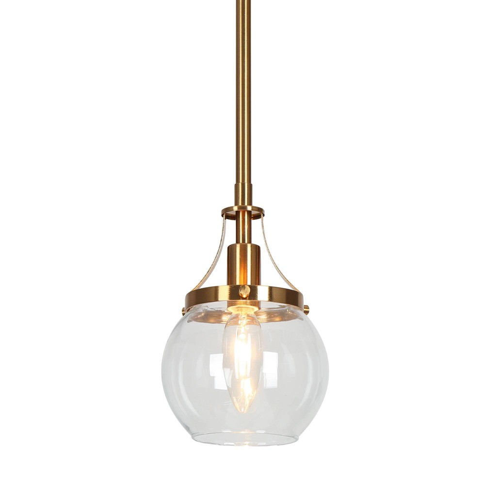 Photos - Chandelier / Lamp LNC Capensis 1-Light Matte Black and Polished Gold Clear Glass Globe LED Mini Indoor Kitchen Island Light: UL Listed, Adjust