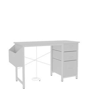Gulches 47inch Office Desk White with Power Outlet 3 Drawers Side Pocket Reversible Adjustable Foot Pads Easy to Assemble - 1 of 4