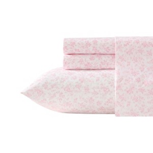 Laura Ashley Long Sheet Set Floral Toile Pink - 1 of 4