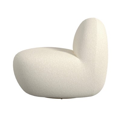 Off-White Curved Sherpa Armless Swivel Chair with Gold Finish