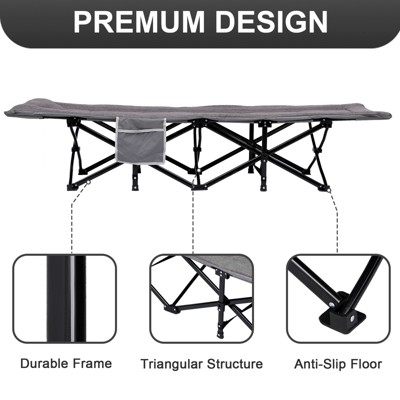 Gray Heavy Duty Folding Camping Cot with Padded Cushion