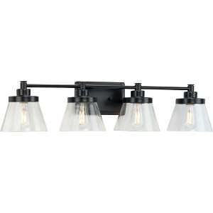 Progress Lighting, Hinton, 4-Light Bath Vanity, Matte Black, Clear Seeded Glass - 1 of 4
