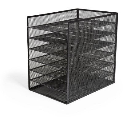Matte Black Metal Mesh 6-Compartment File Organizer