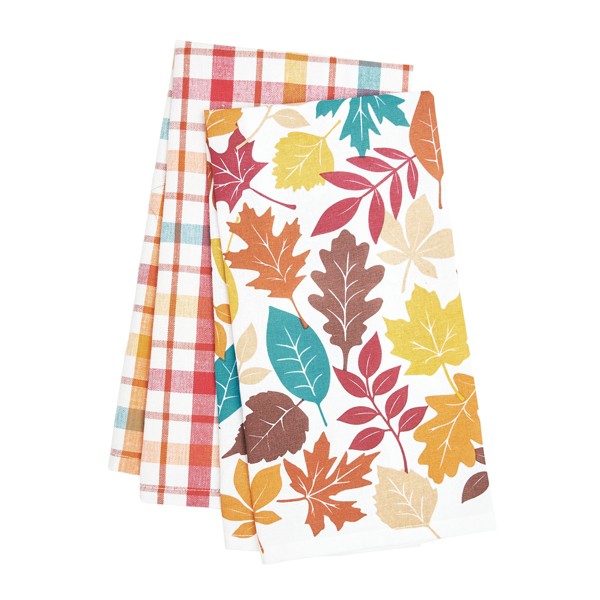 Set de 2 paños de cocina tejidos C&F Home con hojas de otoño y cuadros 4