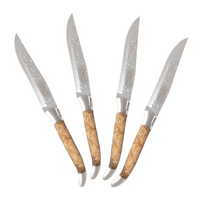 French Home Laguiole 4pk Stainless Steel Connoisseur BBQ Steak Knives with Wood Handles White