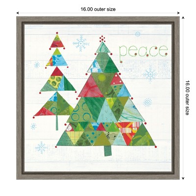 Christmas Patchwork Tree Canvas Wall Art with Grey Frame