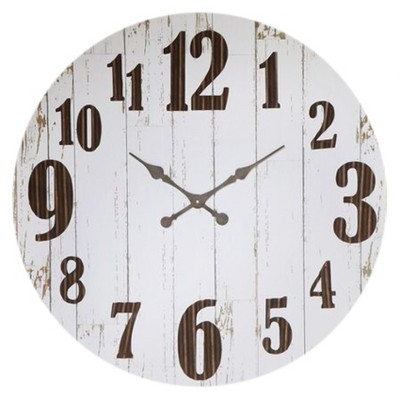 36" Round Metal Clock Vintage Wood Finish - 3R Studios