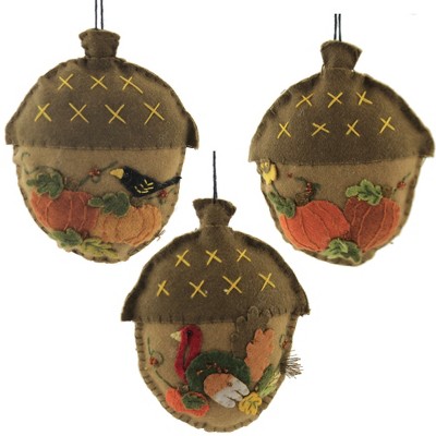 Holiday Ornament 4.5" Acorn Applique Fall Thanksgiving Pumpkins  -  Tree Ornaments