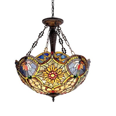 Chloe Lighting Rebecca Tiffany-Style 3 Light Victorian Inverted Ceiling Pendant 21`` Shade