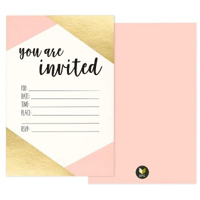 Best Paper Greetings 36-Pack Pink & Gold Foil Minimalist "You Are Invited" Invitation Cards for Party, 4 x 6 in