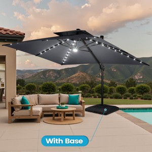 Crestlive Products 13FT Patio Cantilever Umbrella with Light Base Set Double Top High-strength Aluminum 360°Rotation 5 Heights Adjustable - 1 of 4