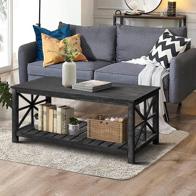 VYNXARIA 47 Inch Modern Coffee Table with Storage Shelf, Farmhouse Rectangle Living Room Center Table for Small Spaces