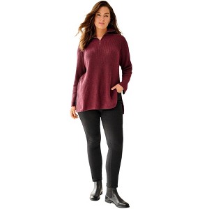 ellos 1/4 Zip Sweater Tunic With Side Slits - 1 of 4