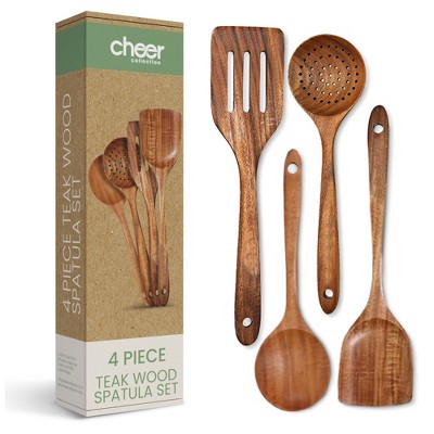 Cheer Collection Premium Teak Wood Spatula Set – Handcrafted 4-Piece Kitchen Utensil Set