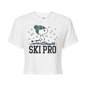 Women's - Peanuts - Snoopy Ski Pro Cropped Graphic T-Shirt - 1 of 4