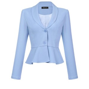 INSPIRE CHIC Women's Vintage Shawl Collar Long Sleeve Ruffle Hem Work Short Blazer - 1 of 4