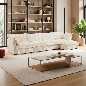 156.6" Corduroy Slipcovered L-Shaped Modular Sectional Sofa with French Edges & Removable Covers - 1 of 4