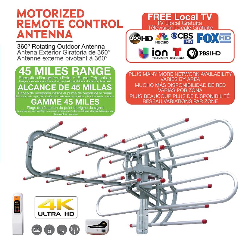 QFX® HD/DTV/UHF/VHF/FM 360° Rotating Outdoor Antenna, 4 of 8